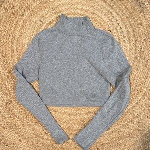 Gray Turtleneck Long Sleeve Crop Top
